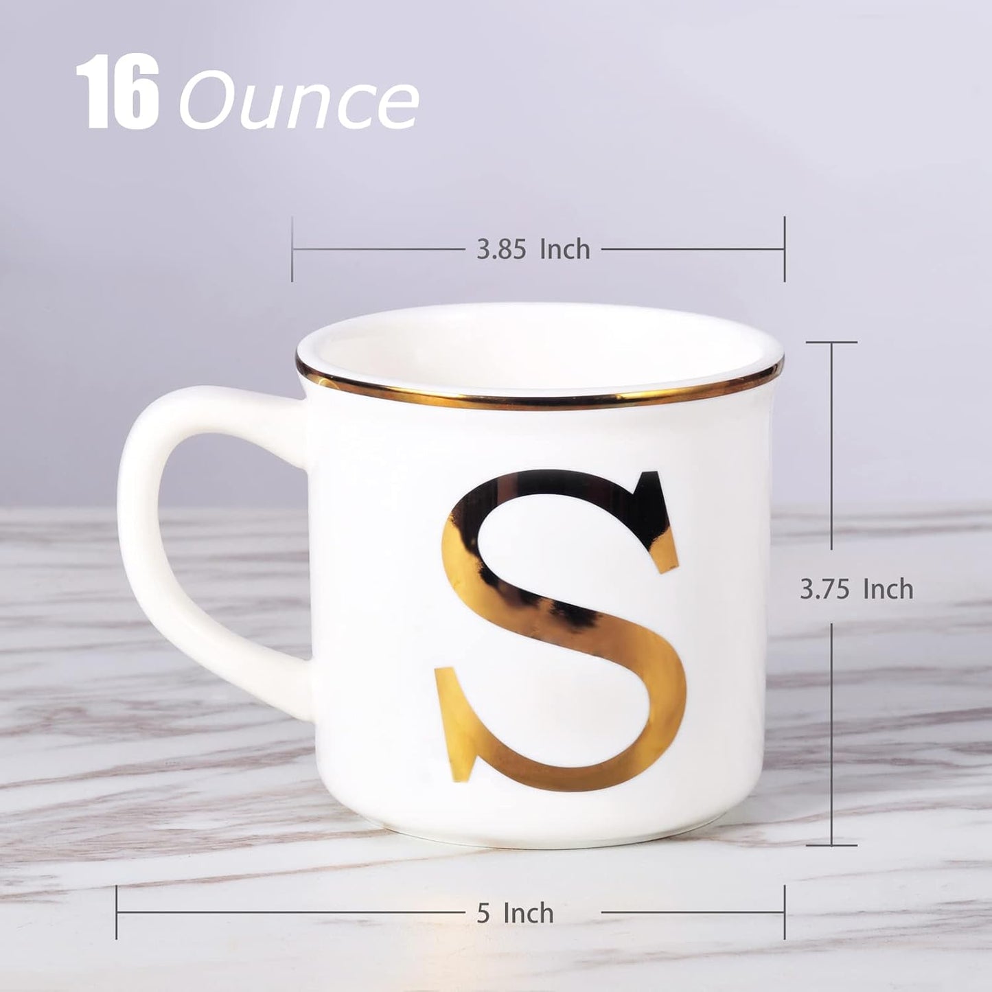 Miicol Ceramic Coffee Mug 16 oz, Monogram Coffee Cup, Golden Initial Tea Mug, Personalized Tea Cup, Unique Gift, Large Mug for Home, Office, Letter S