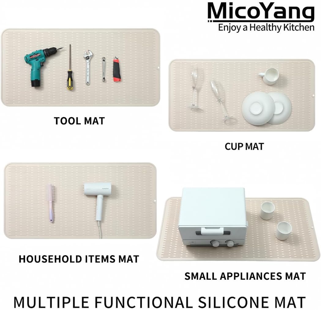 Silicone Dish Drying Mat for Multiple Usage,Easy clean,Eco-friendly,Heat-resistant Silicone Mat for Kitchen Counter or Sink,Refrigerator or Drawer Liner Tapioca 5XL 36inches x 18inches