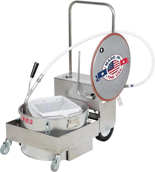 MirOil BD 707 Electric Oil Filter Machine & Discard Trolley, Portable Oil Filter Machine for 75lb Fryer Grease, Filtration System for Deep Fryers for Restaurants, Food Service, Food Trucks & Caterings