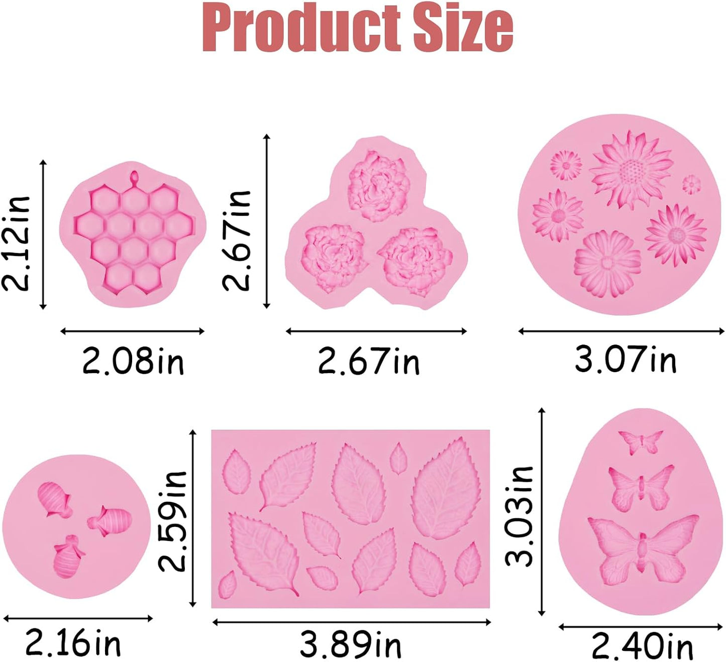 Flower Silicone Cake Mold 6 Pcs, Mini Leaf Fondant Mold for Chocolate Fall Silicone Molds Cake Decoration Candy Sugar Cupcake Topper Cake Pop Popsicle Polymer Clay Crafts
