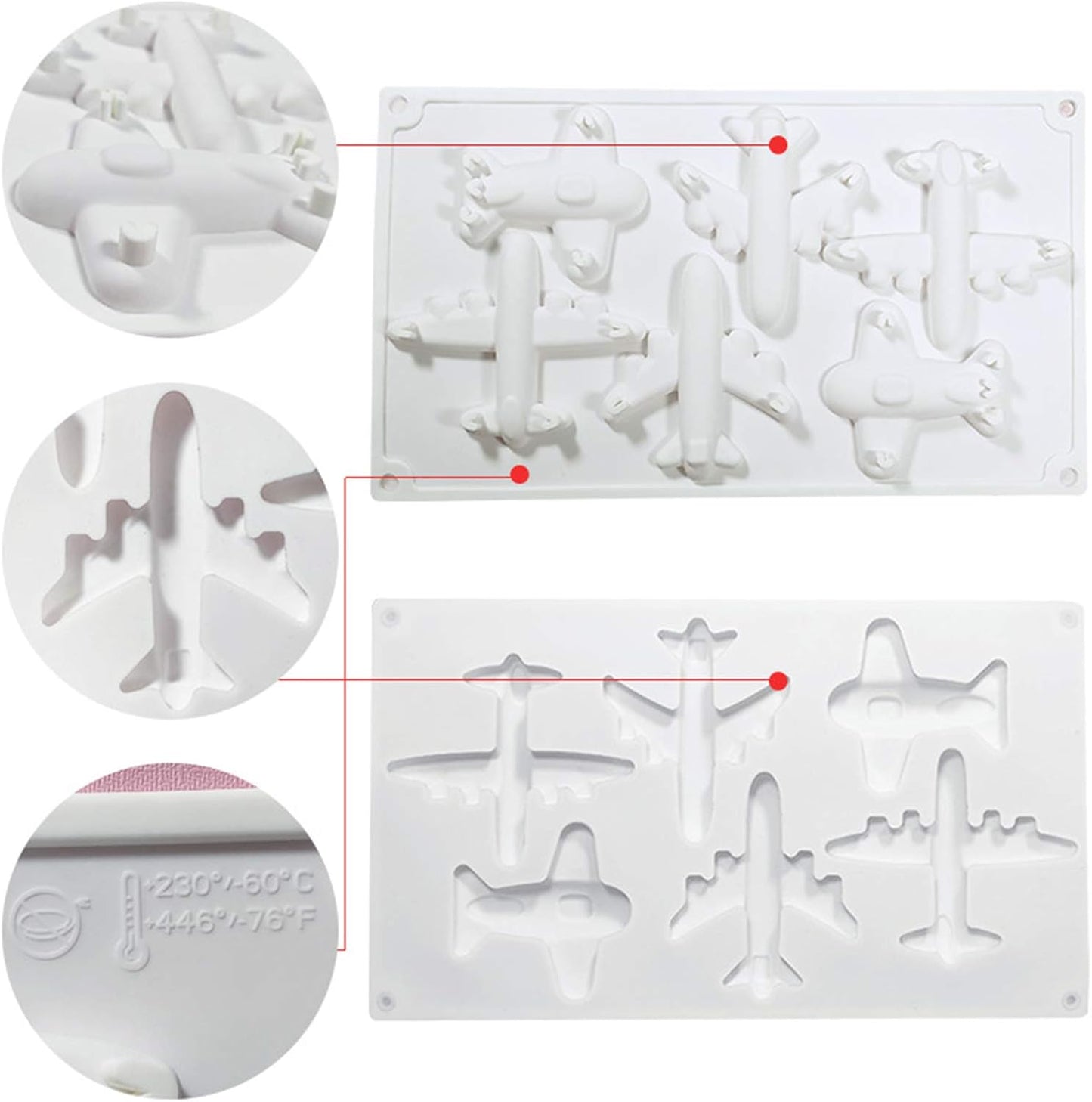 OCPO KITCHEN Airplane Silicone Molds for Baking Mousse Cake, French Dessert, Pastry, Ice Cream, Cake Decoration Mold, 3D Airplane Shape (6-Cavity)