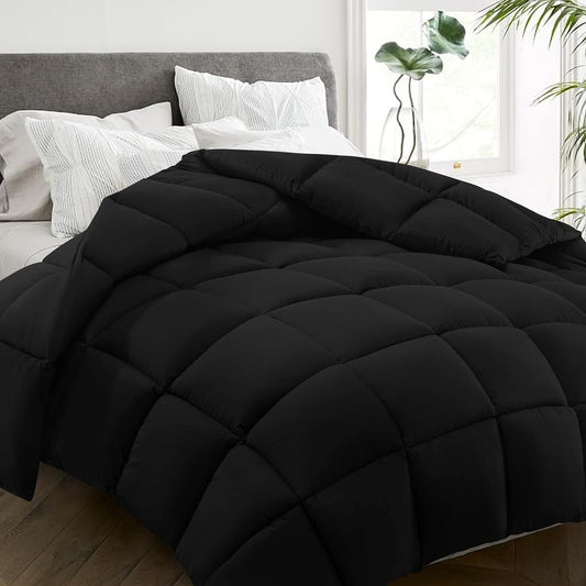 HYLEORY All Season Twin Size Bed Comforter - Cooling Goose Down Alternative Quilted Duvet Insert with Corner Tabs - Winter Warm - Machine Washable - Black