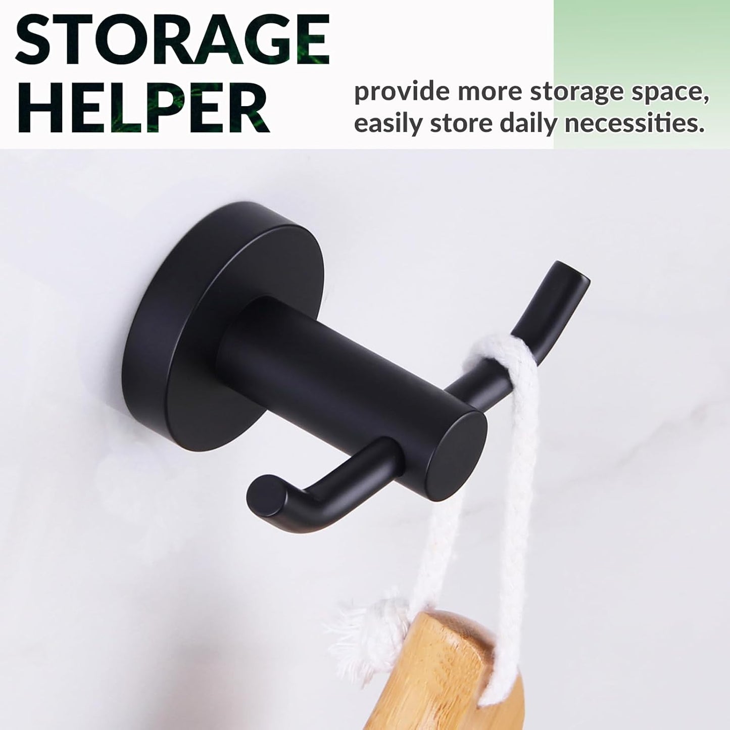 APLusee Double Bath Towel Hook, Premium Stainless Steel Coat Holder, Modern Bathroom Kitchen Storage Hanger Wall Mounted, Matte Black