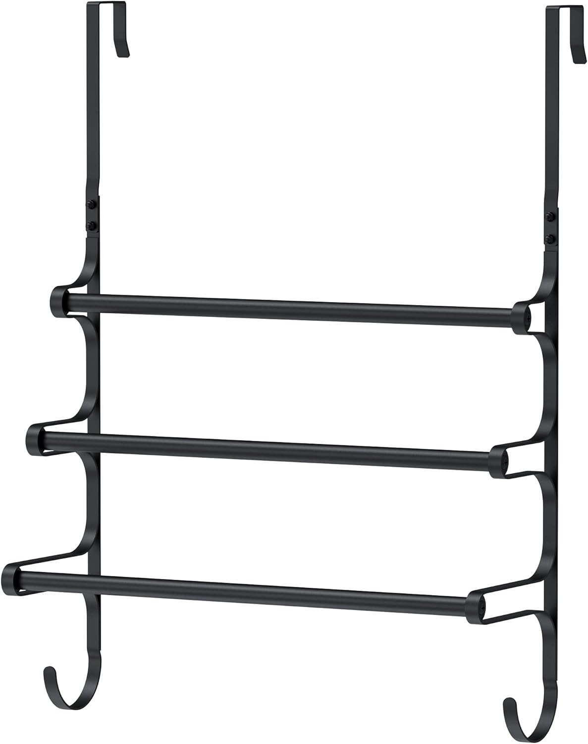 Over The Door Towel Rack, Over Door Towel Rack for Bathroom Door, Triple Towel Storage Holder with Hooks (Matte Black, 17.32" L)