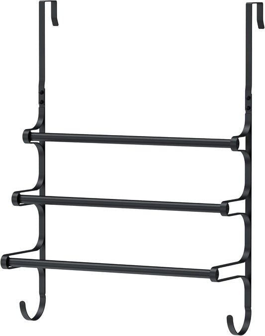 Over The Door Towel Rack, Over Door Towel Rack for Bathroom Door, Triple Towel Storage Holder with Hooks (Matte Black, 17.32" L)