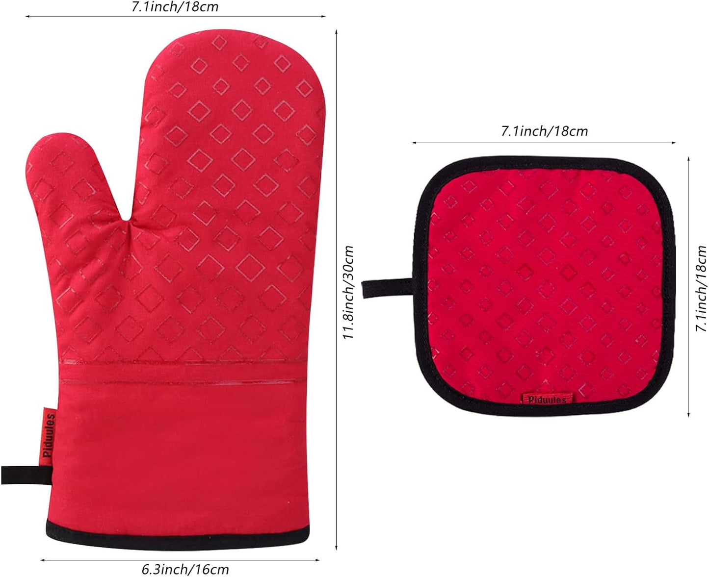 Set of 4 Oven Mitts and Pot Holders, 482 F Heat Resistant Hot Plate Moving Non-Slip Gloves for BBQ, Grill, Baking, Cooking, Oven, Microwave (Red)