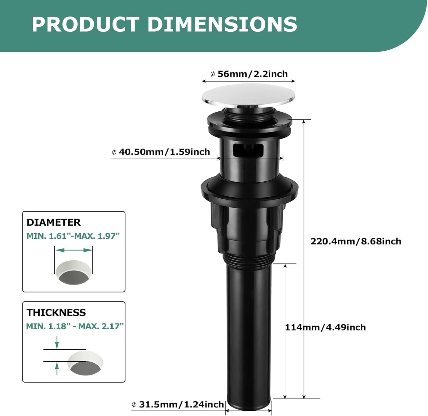 PARLOS Bathroom Faucet Lavatory Vessel Sink Pop Up Drain Stopper with Overflow Chrome, 20715