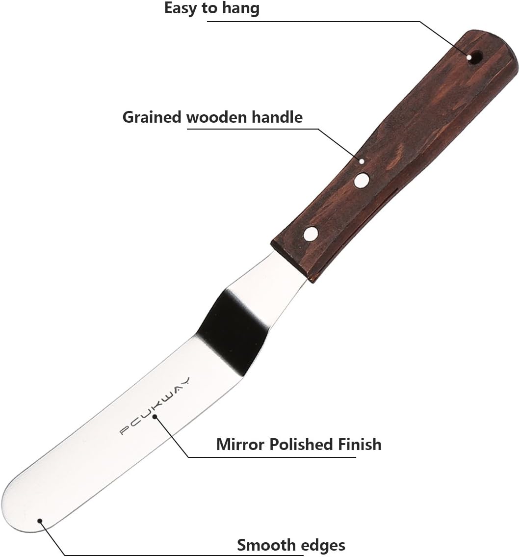 4 PCS Cake Decorating Icing Spatula set with 4, 6, 8 & 10 Inch Stainless Steel Blade, Wood Handle Frosting Spatulas and Cake Stripping Tool