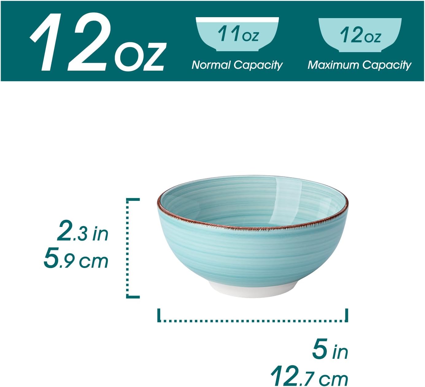 vancasso Bonita 12 Oz Small Bowls Set of 6, Ceramic Mini Dessert & Dipping Dishes, 5" Kids Bowls for Dip and Snacks, Dishwasher & Microwave Safe, Blue