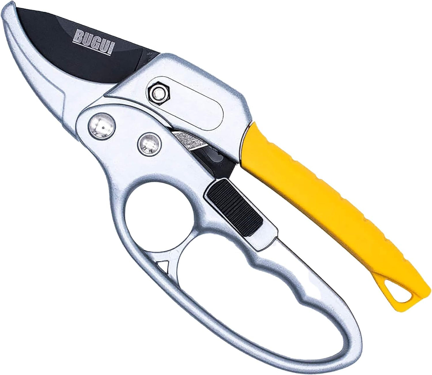BUGUI 8" Ratchet Pruning Shears, 5 Times Cutting Power Than Normal Garden Scissors, Labor-Saving Design for Arthritis Weak Hands