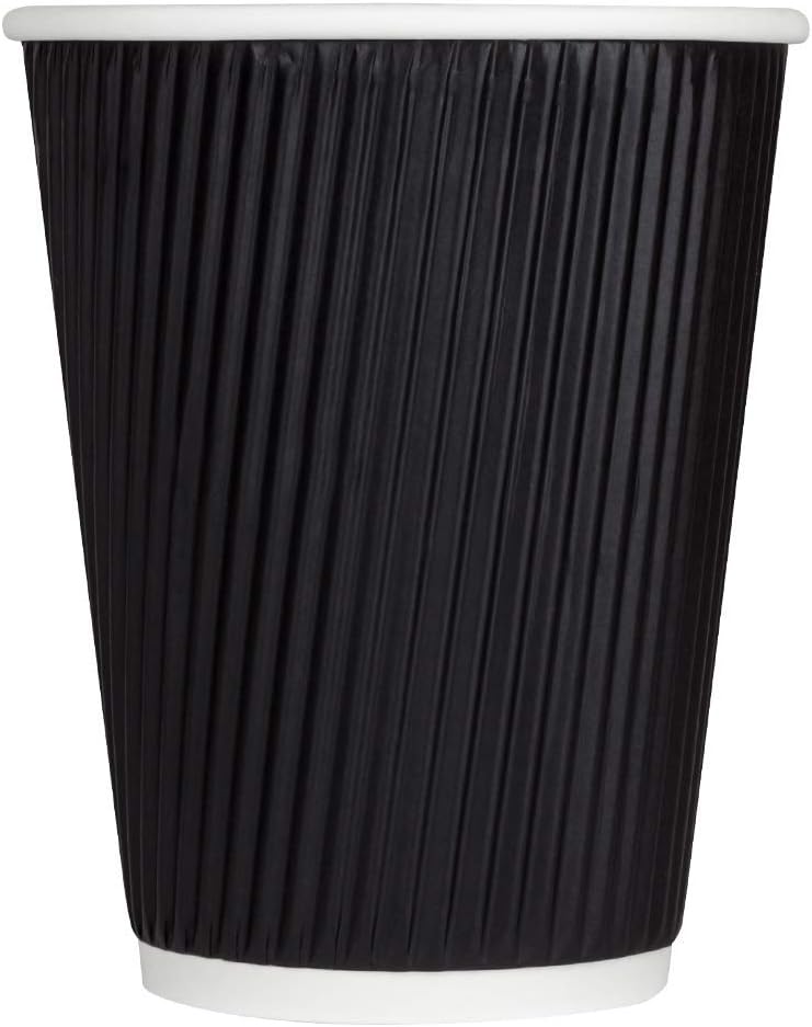 Karat 12 oz Ripple Insulated Coffee Cup [500 Count] Black Disposable Paper Hot Cup, Sturdy & Leak Proof, 90mm, No Lids