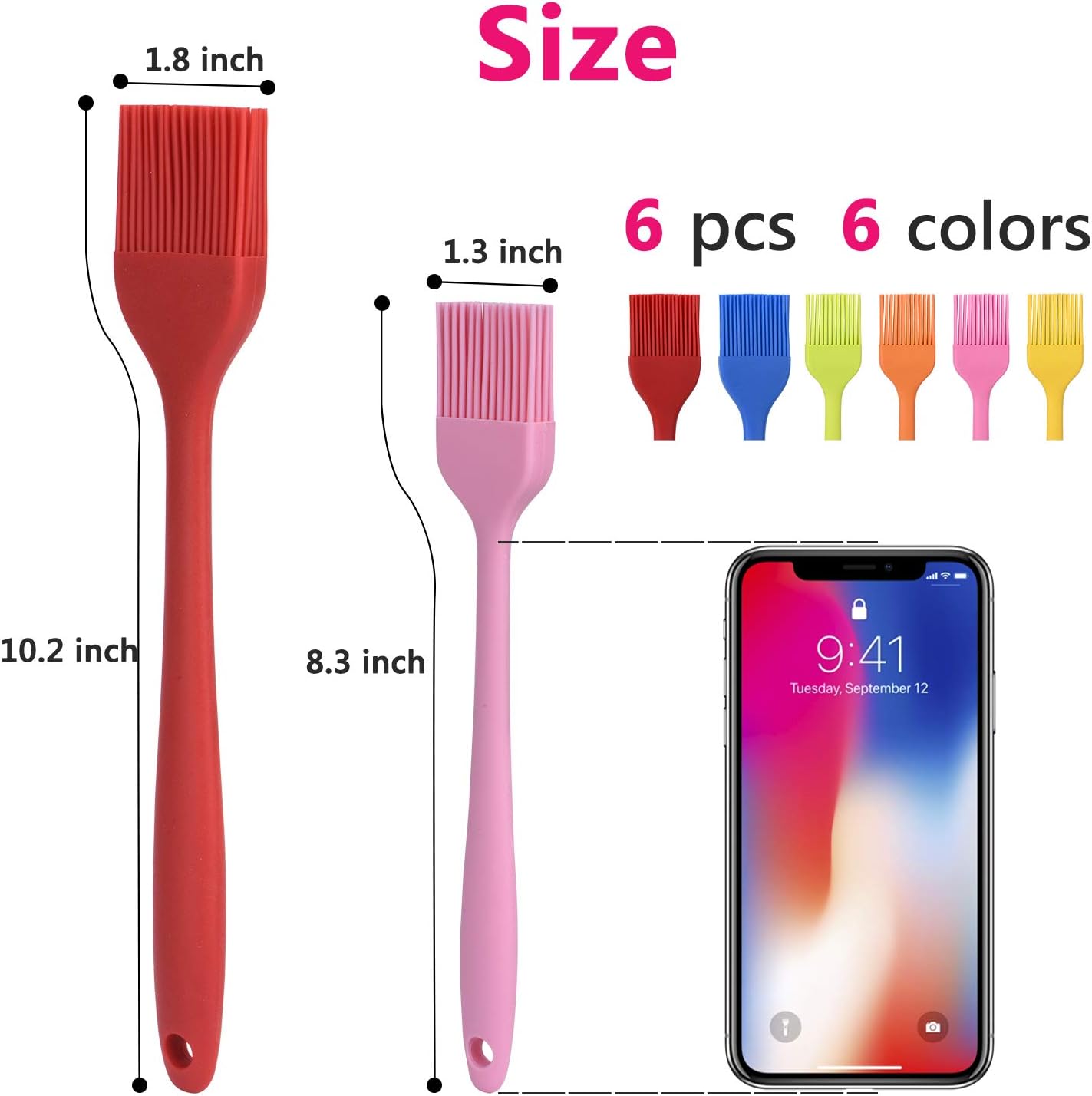 Silicone Basting Brush Set 6 Pack Heat Resistant Pastry Brushes Spread Oil Butter Sauce for BBQ Grill Barbeque Kitchen Baking Cooking Pastries, 2 Large & 4 Small