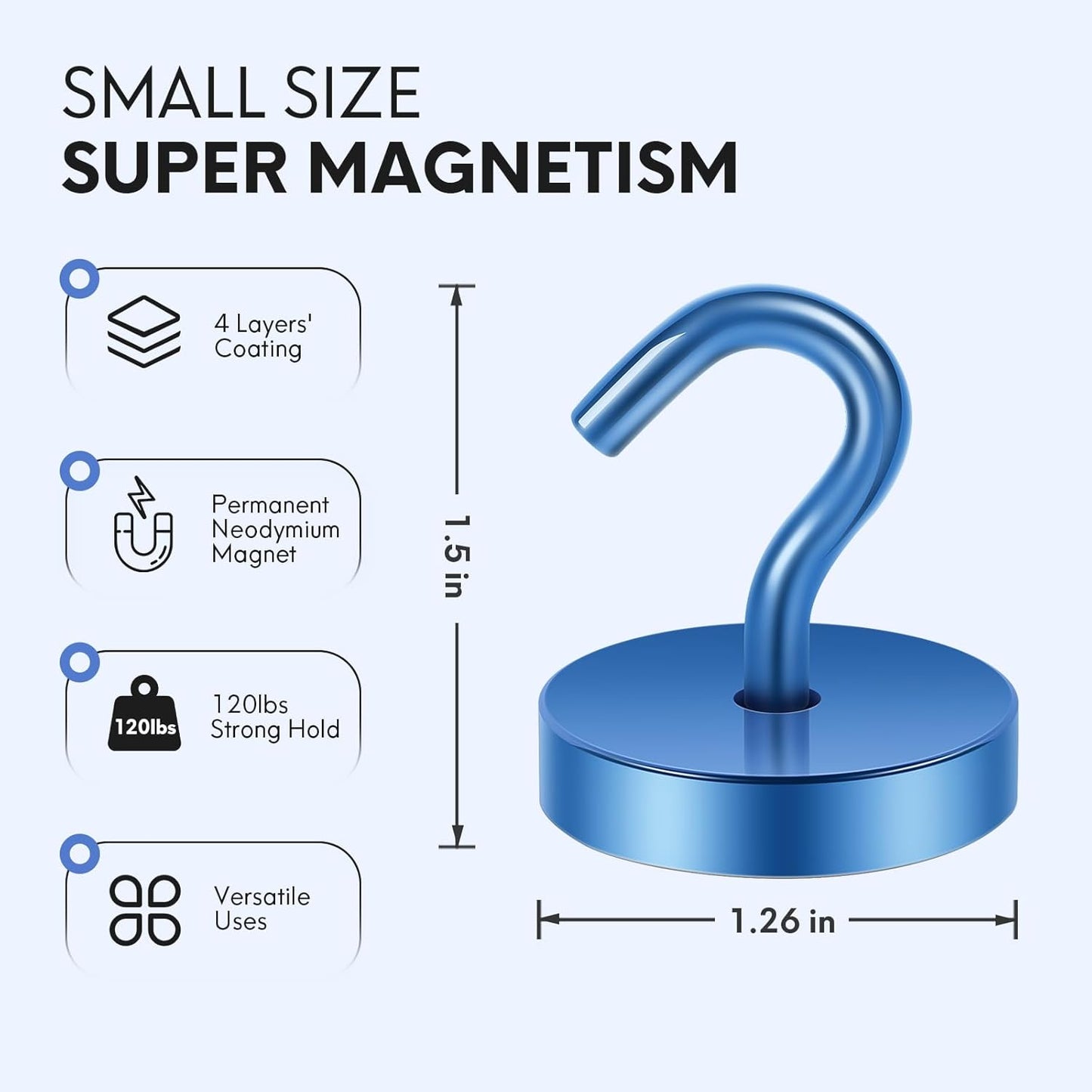 Neosmuk Magnetic Hooks, Cruise Ship Essentials, 120lb+ Heavy Duty Magnetic Hooks for Cruise Cabins, Refrigerator, Grill, Hanging, and Travel | Extra Strong Must-Haves Magnet Hook,Navyblue, Pack of 10