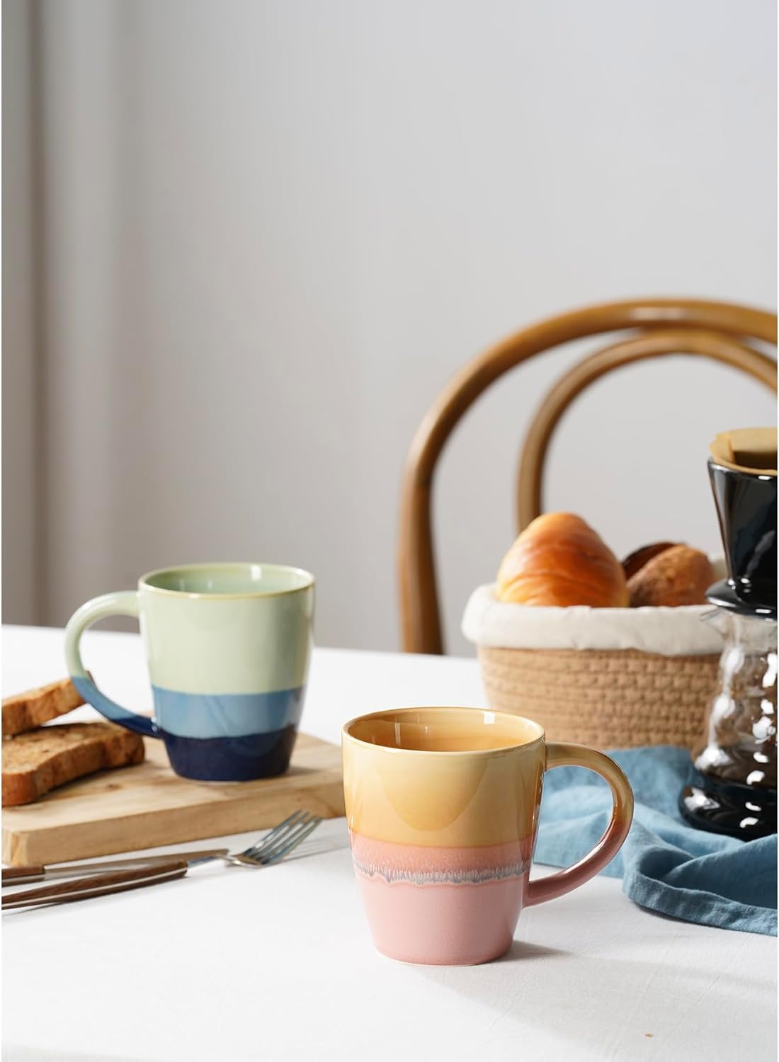 Large Ceramic Coffee Mugs Set of 4, 12oz Porcelain Coffee Cups with Big Handle, Unique Cups for Latte, Hot Tea, Cappuccino, Mocha, Cocoa, Housewarming & Wedding Gift