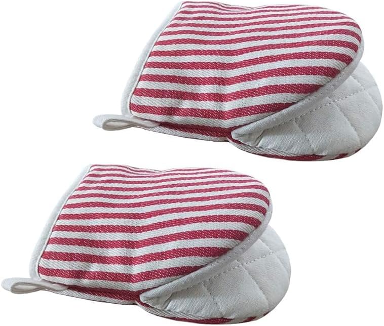 Mini Oven Mitts, Kitchen Oven Gloves Kitchen Mittens 500 Degrees Heat Resistant Baking Gloves with Hanging Loops Hot Gloves for Cooking, Baking (red)