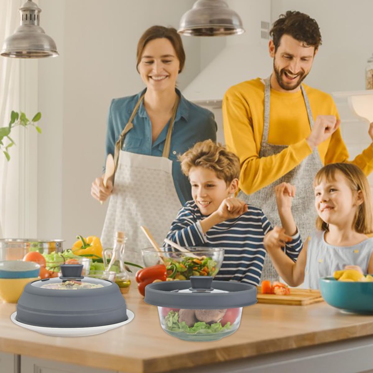 Microwave Splatter Cover Glass Splatter Guard Lid with Collapsible Silicone for Food Plate Cover 8.5 inch Grey