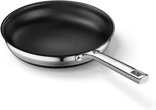 8 Inch Nonstick Titanium Ceramic Frying Pan Tri-Ply Stainless Steel Frying Pan Skillet Kitchen Cooking Pan Compatible with All Cooktops Dishwasher and Oven Safe PFOA Free