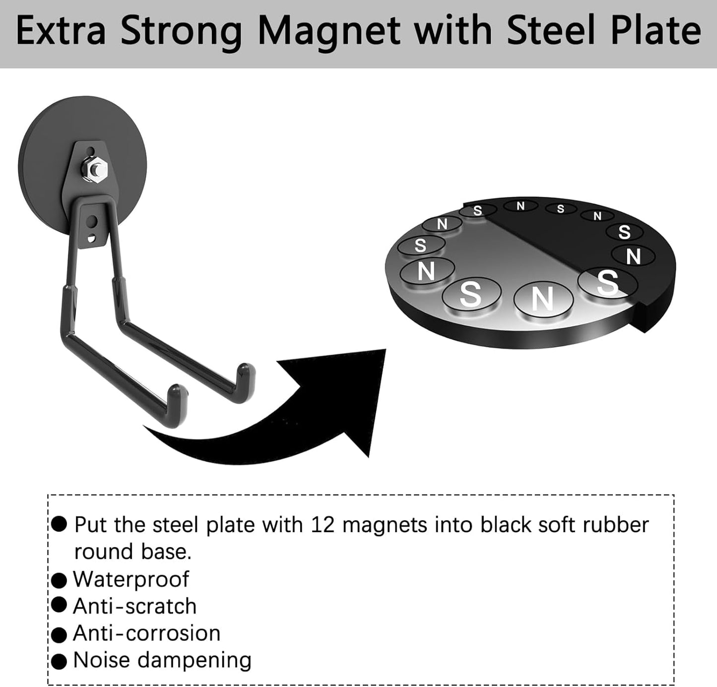 Magnetic Hook Heavy Duty, Cordless Drill Magnetic Hooks, Large Magnetic Storage Hook, Magnet Hooks for Workshop Organization, Garage and Garden Tool Holder(4Pack)