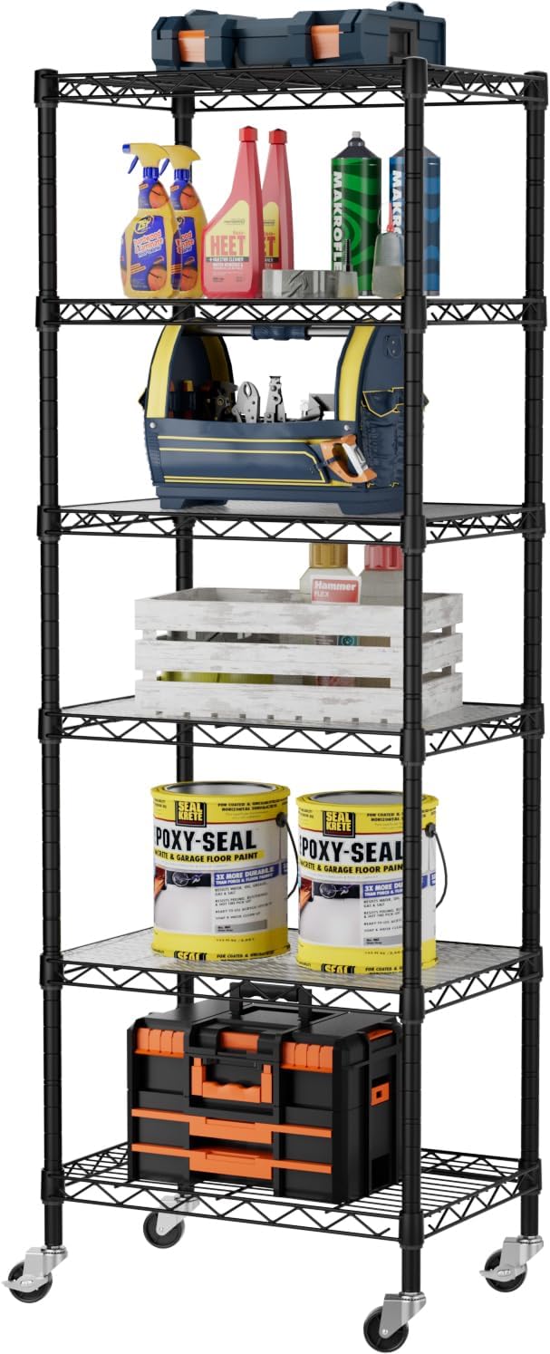 SINGAYE 6 Small Wire Shelves Kitchen Pantry Close Home Organizers and Storage Bathroom Shelf Laundry Room Organization Adjustable Book Metal Garage Shelving Unit