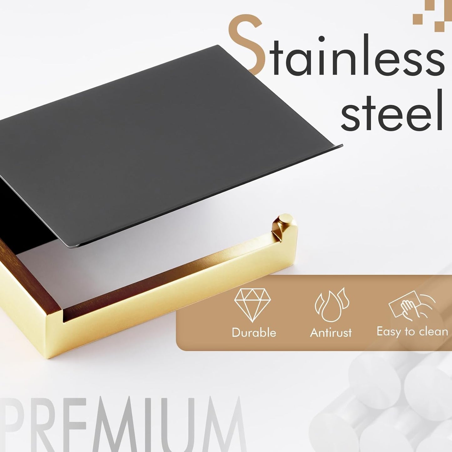 KOKOSIRI Toilet Paper Holders with Shelf Bathroom Toilet Paper Roll Holder Wall Mounted T-304 Stainless Steel, Matte Black and Gold B2010GDK