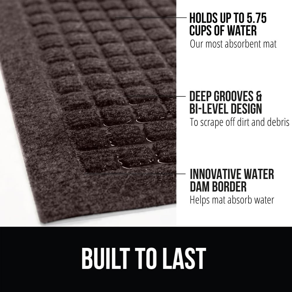 GORILLA GRIP Front Door Mat, 35x23, Indoor Outdoor Ultra Absorbent HydroAbsorb Doormat, Absorbs Up to 5.7 Cups of Water, Stain and Fade Resistant, Rubber Backing Doormats, Captures Dirt, Coffee