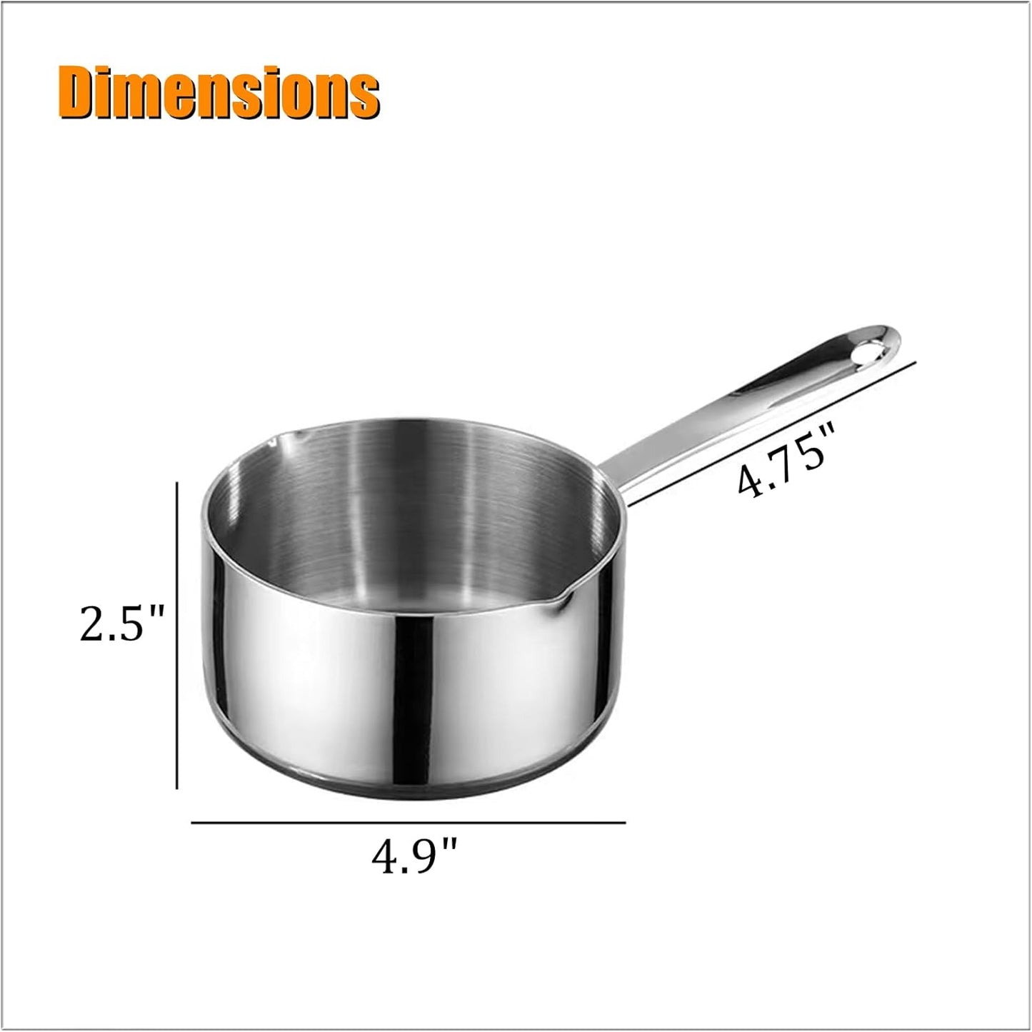 Butter Warmer Pot, Small Sauce Pan, Thick 3-PLY Heavy Duty Stainless Steel Cooking Pot for Milk, Coffee, and Melting Chocolate, 0.5-Quart