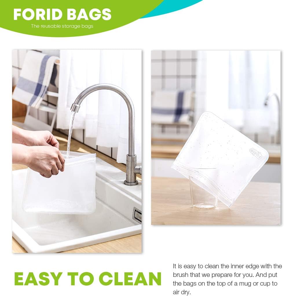 FORID Reusable Storage Bags, 12 Pack Extra Thick Freezer bags (2 Reusable Gallon Bags, 5 Reusable Sandwich Bags, 5 Reusable Snack Bags) FDA Grade LEAKPROOF Lunch Bag for Food Travel Items Storage