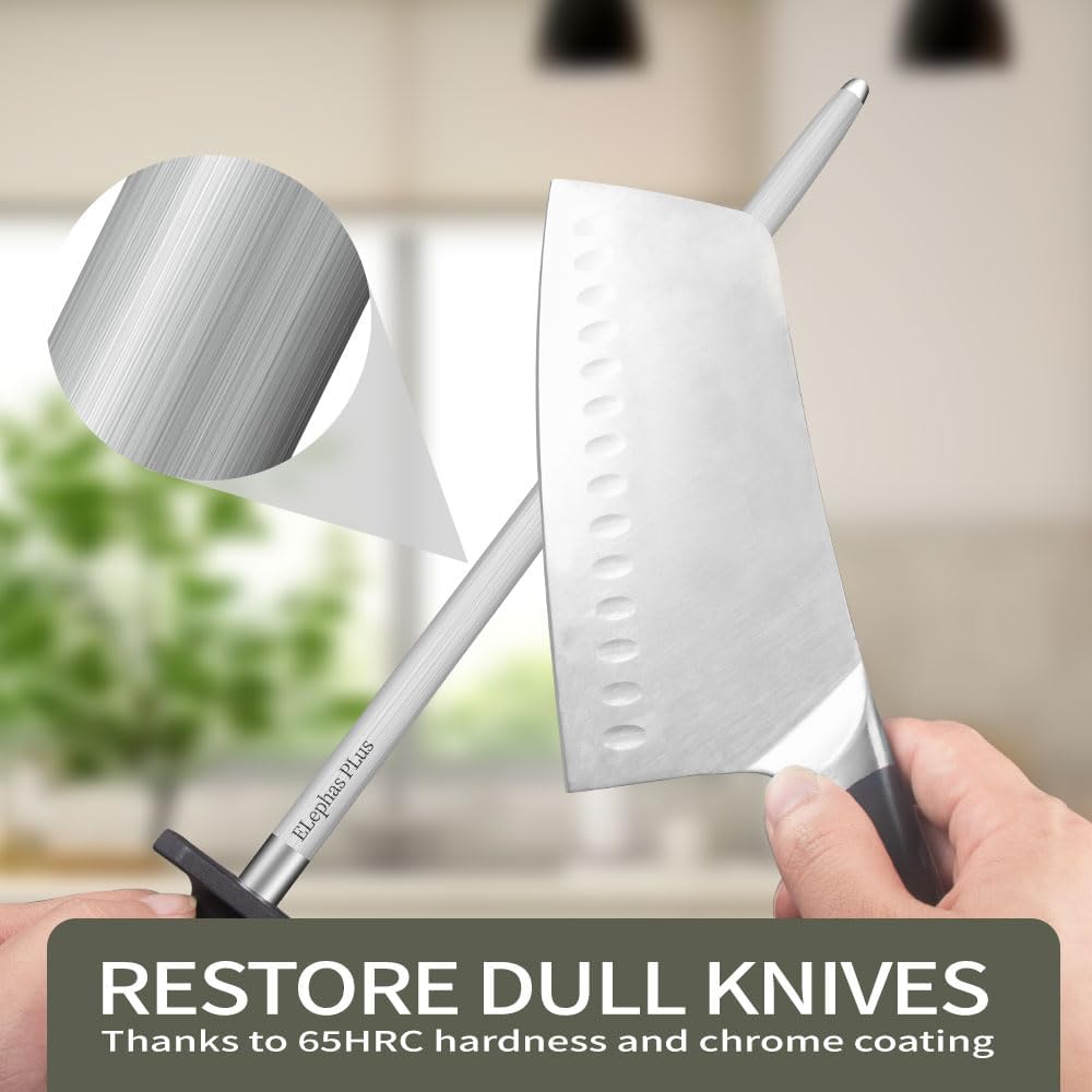 Selected High-Carbon Steel Honing Rod - Honing Steel Made of Hardened with Classic Simplicity Handle Sharpening Steel for Knife Sharpeners for Kitchen Knives (12IN)