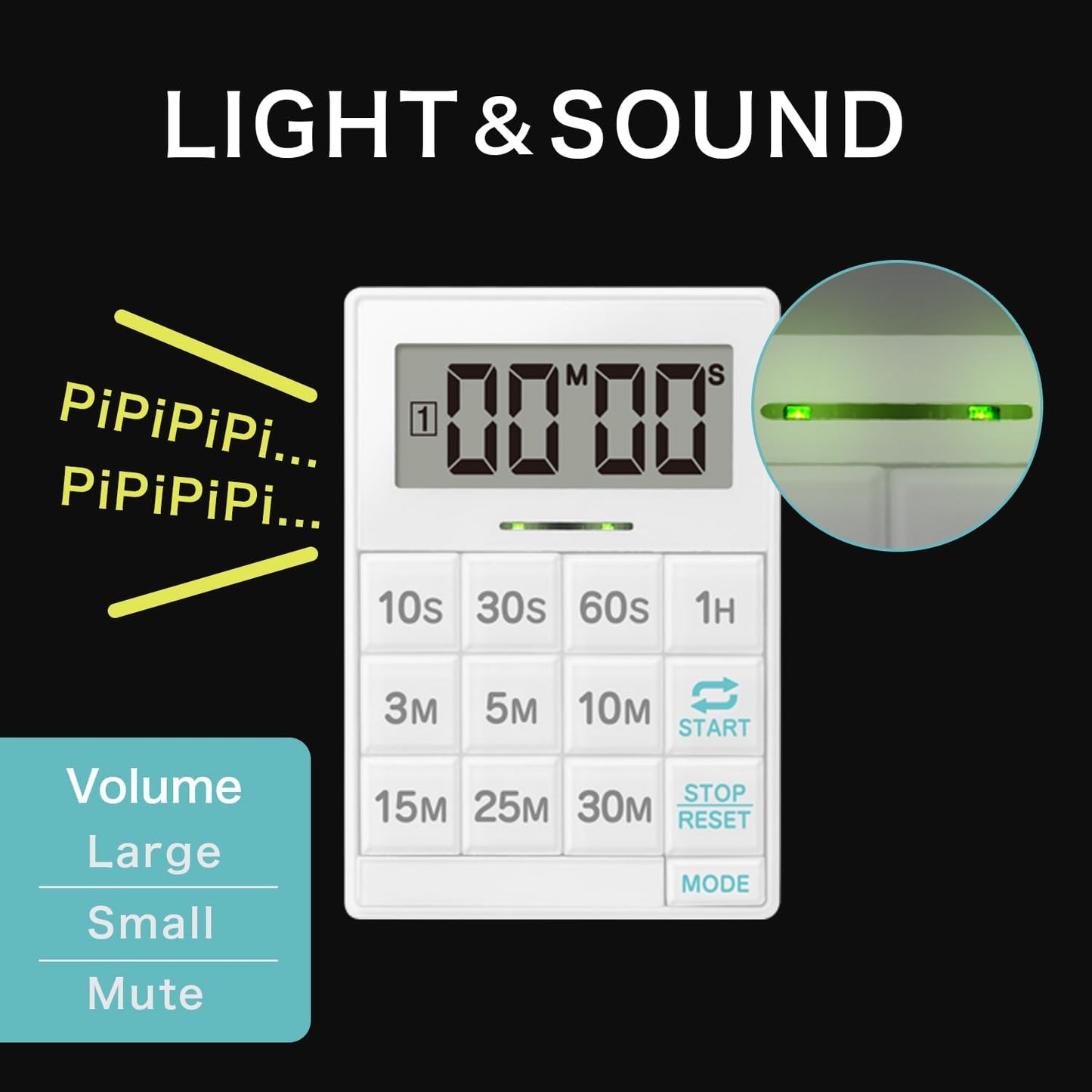 dretec One-Push Timer, Just Press, Easy, Time Saving, Interval, Silent, Kitchen Timer, Digital, Magnet, Stand, Light, Study, Muscle Training, Sports, White