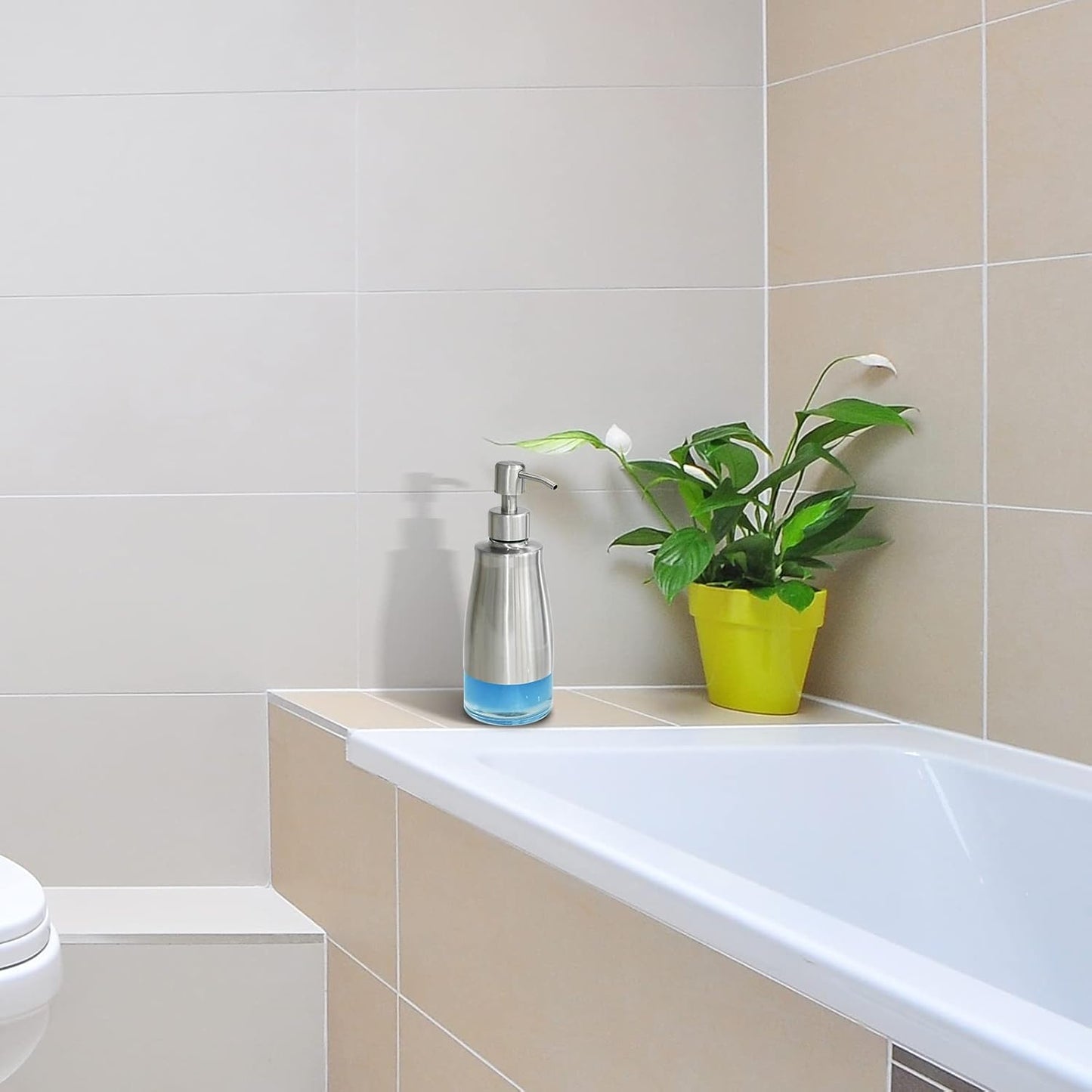 2 Pack Soap Dispenser Stainless Steel Case Glass Liner Hand Pump Dispenser, Refillable Liquid Hand Soap Dispenser for Bathroom & Kitchen - Brushed Nickel, Silver & Black