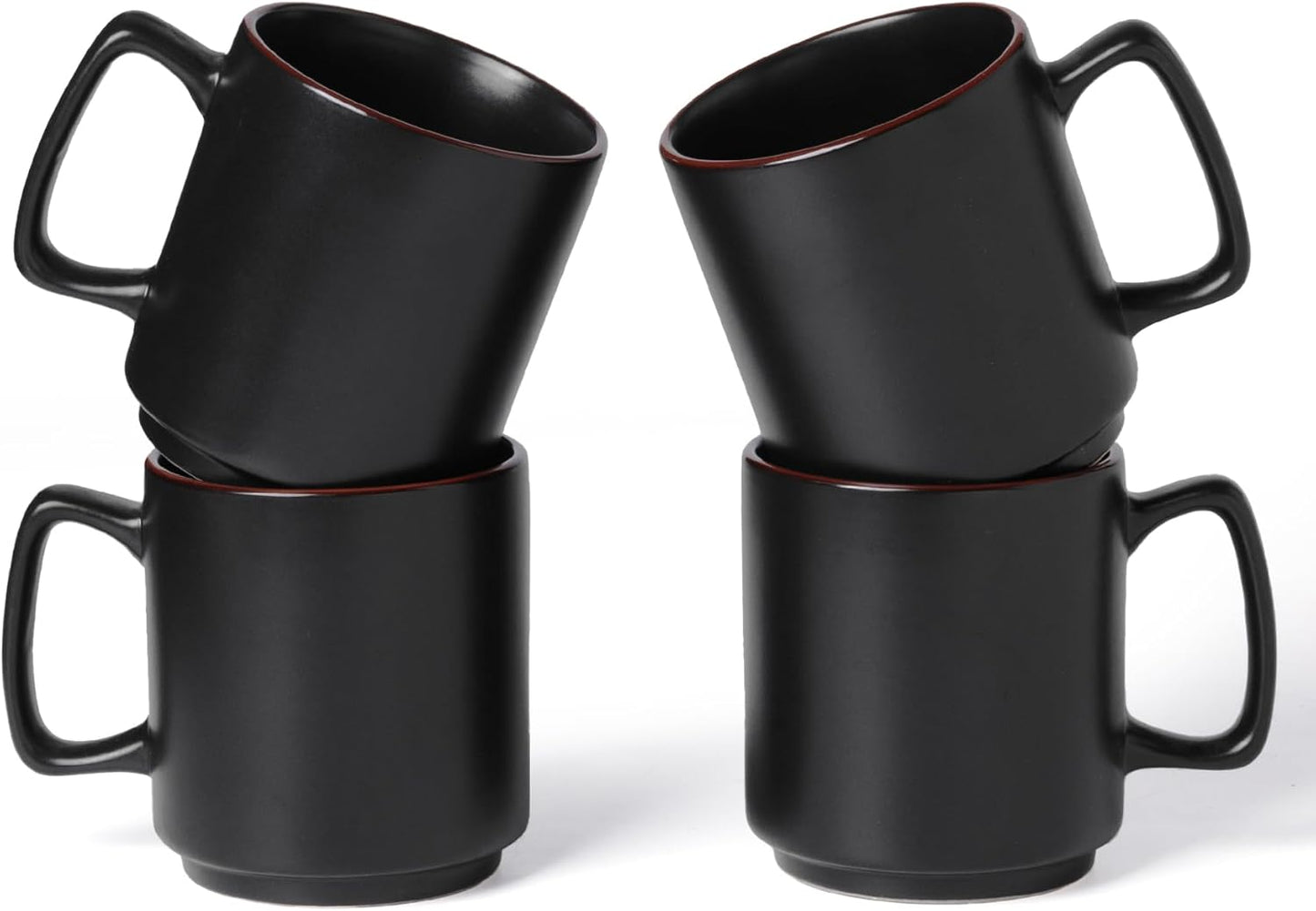 famiware Coffee Mugs Set of 4, Nebula 14oz Coffee Mugs, Ceramic Cup Set with Handle for Latte, Tea, Milk, Cappuccino, Cocoa, Matte Black