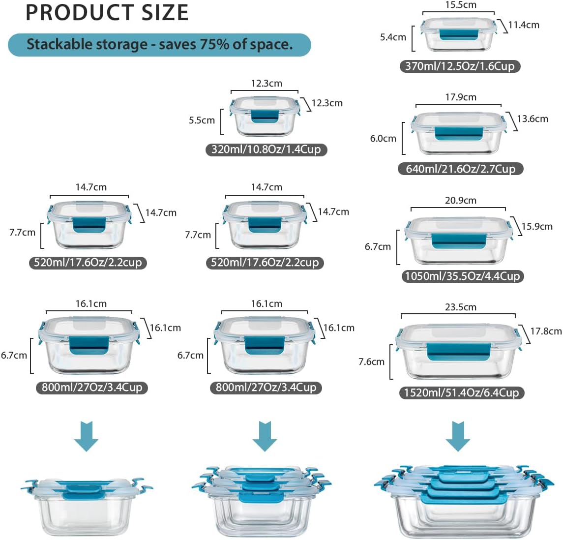 GENICOOK 9-Pack Glass Food Storage Containers with Airtight Lids-Glass Meal Prep Containers/Bento Box/Microwave Freezer Dishwasher Safe-Glass Lunch Box for Kitchen,Stackable,Large Capacity, BPA Free