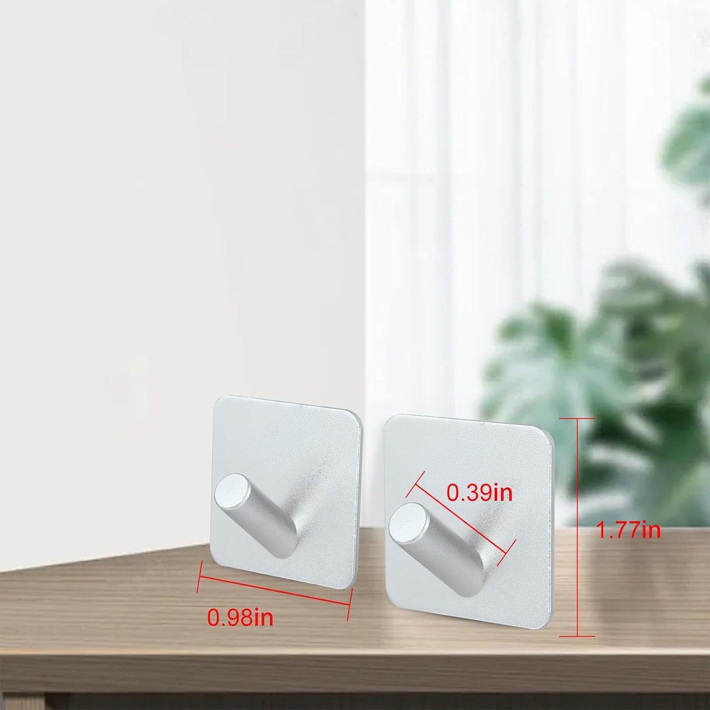 Aluminum Wall Hooks, No Drill Damage-Free Adhesive Hook, Product for Hanging Heavy Duty for Bathroom Kitchen Home (Slanting Square Sliver Hook, 4)