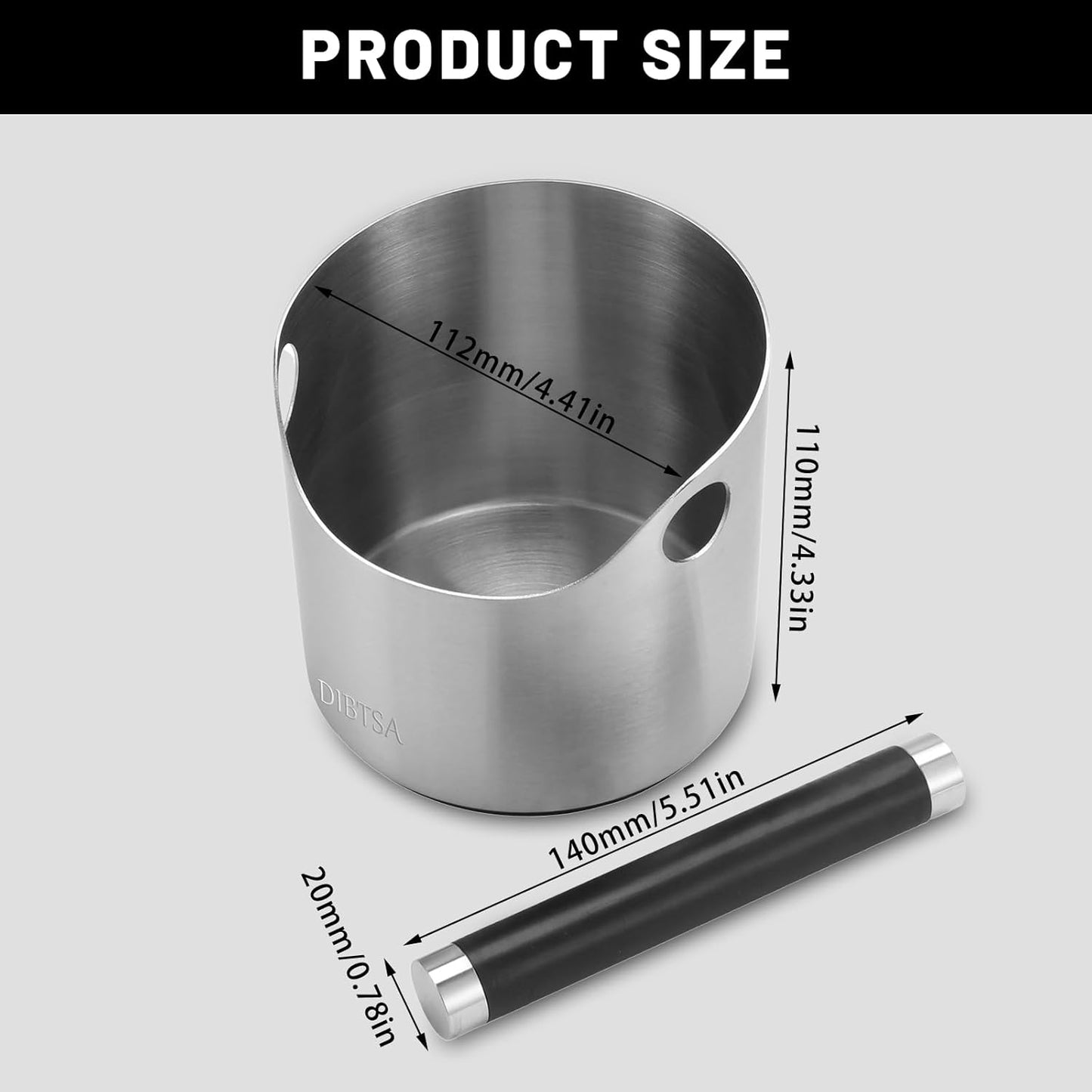 Espresso Knock Box, Stainless Steel coffee grounds container, Espresso grounds knock box With Non-slip Base and Removable Bar