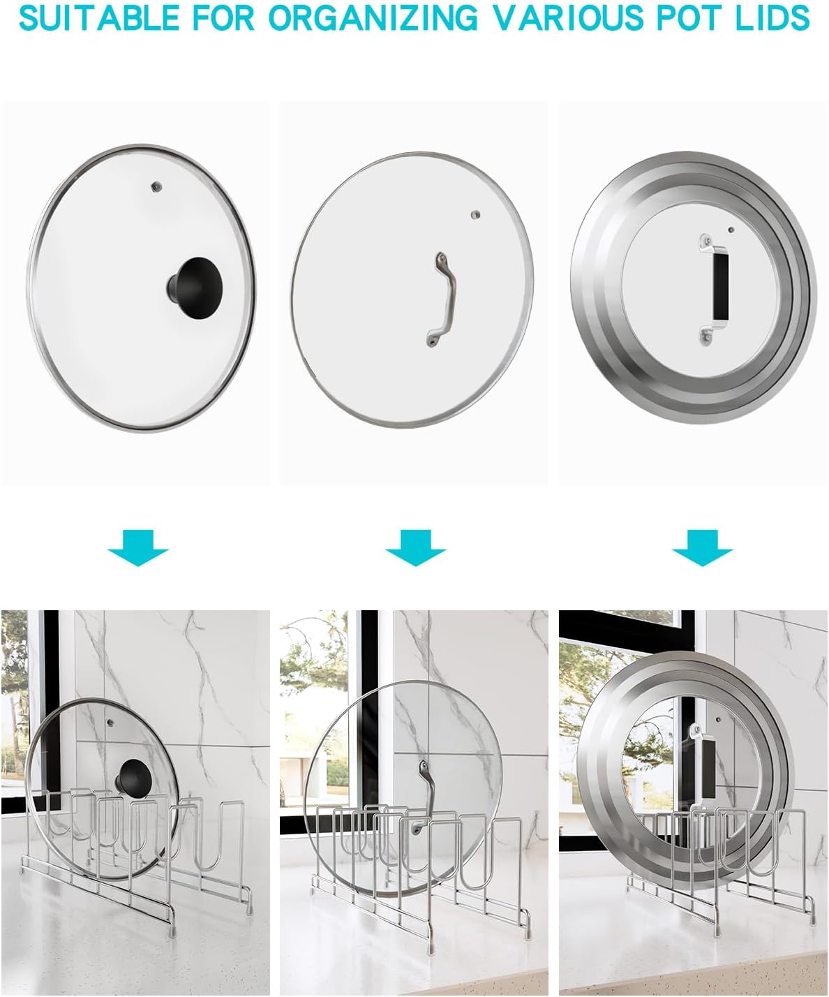 YQh 2 pack, pot cover rack, cutting board rack, kitchen cabinet or counter baking tray storage box, suitable for baking tray, cutting board, Frying pan, tray, reusable containers and covers