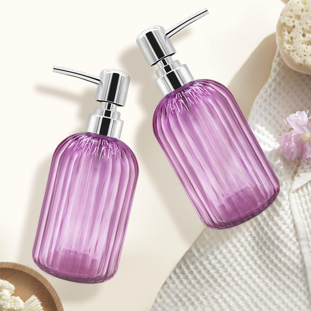 Soap Dispenser - 2 Pack 14 Oz Kitchen Soap Dispenser with Pump, Bathroom Transparent Soap Dispenser Bottle for Hand Soap, Dish Soap or Lotion (Purple)