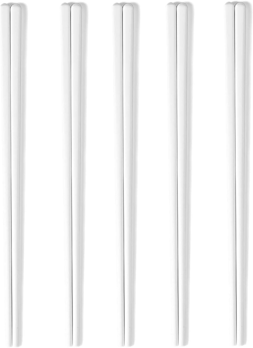 LEETOYI Ceramic Chopsticks Set of 5, Porcelain Chinese Chopsticks Easy To Clean, 9.6-Inch (White)