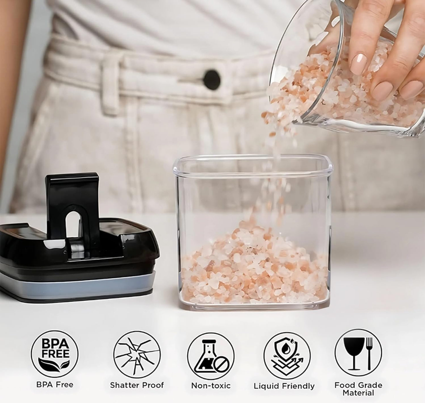 Shazo 6 PC Airtight Food Storage Containers - BPA Free Clear Plastic Snack & Spice Containers with Easy Lock Lids - Kitchen and Pantry Organization for Herbs, Coffee, Tea - 0.5L / 2.1 Cups