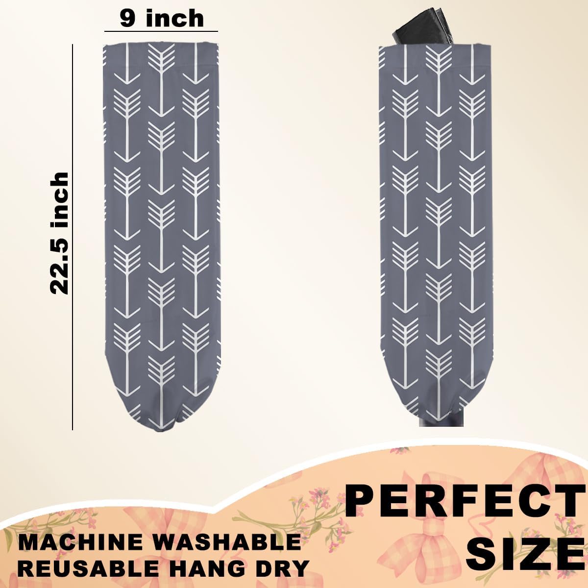 2Pcs Minimalism Stripe Plastic Bag Holder, Wall Mount Grocery Bag Holder for Plastic Bags, Abstract Art Arrow Reusable Organizer Grocery Bags with Drawstring, Housewarming Gifts for Women Mom