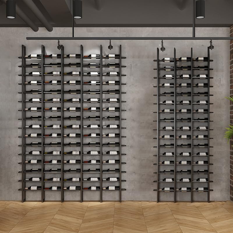 Wine Rack Freestanding Floor, 16 Tier 16 Bottle Capacity Display Holder, Black Industrial Wine Bottle Storage Shelves, for Any Bar, Wine Cellar, Kitchen, Dining Room (Black, 1 Column)