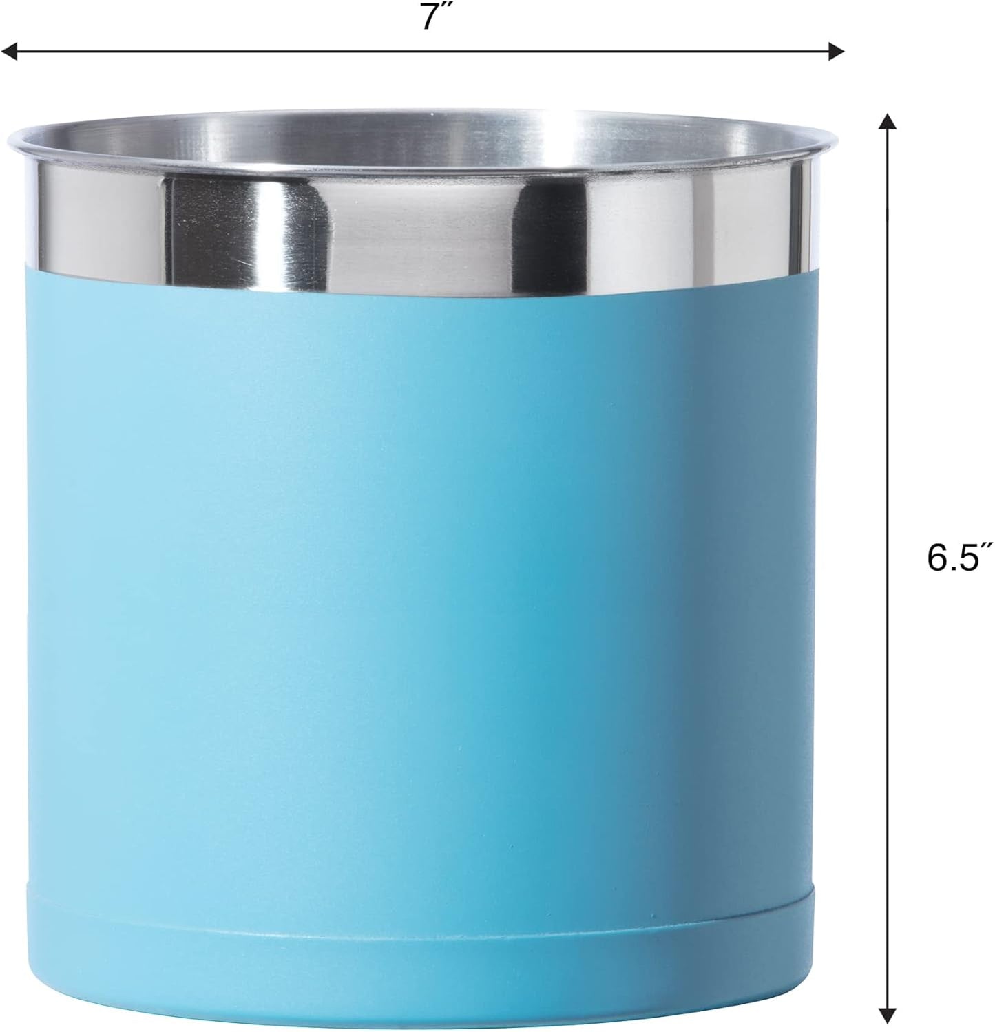 OGGI Stainless Steel Jumbo Utensil Holder - 7" Utensil Caddy, Weighted Base for Stability - Extra Large Utensil Crock and Countertop Utensil Organizer, Turquoise