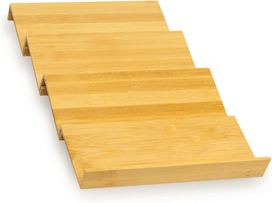 Bamboo Spice Rack For Drawer,4Pcs Tier Stackable Seasoning Storage Organizer Insert,for Kitchen Condiments Storage Insert(Jars Not Included,Combined Size:18.9" D x 9.5" W x 1.8" H）