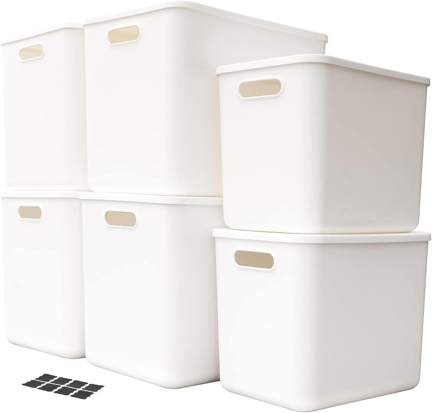 Set Of 6 Plastic Storage Bins With Lids,Versatile Kitchen Pantry Organization and Storage,for Plastic Storage Container Under Bed,Under Sink Bathroom Organizer (White, 4Lagre+2Medium)