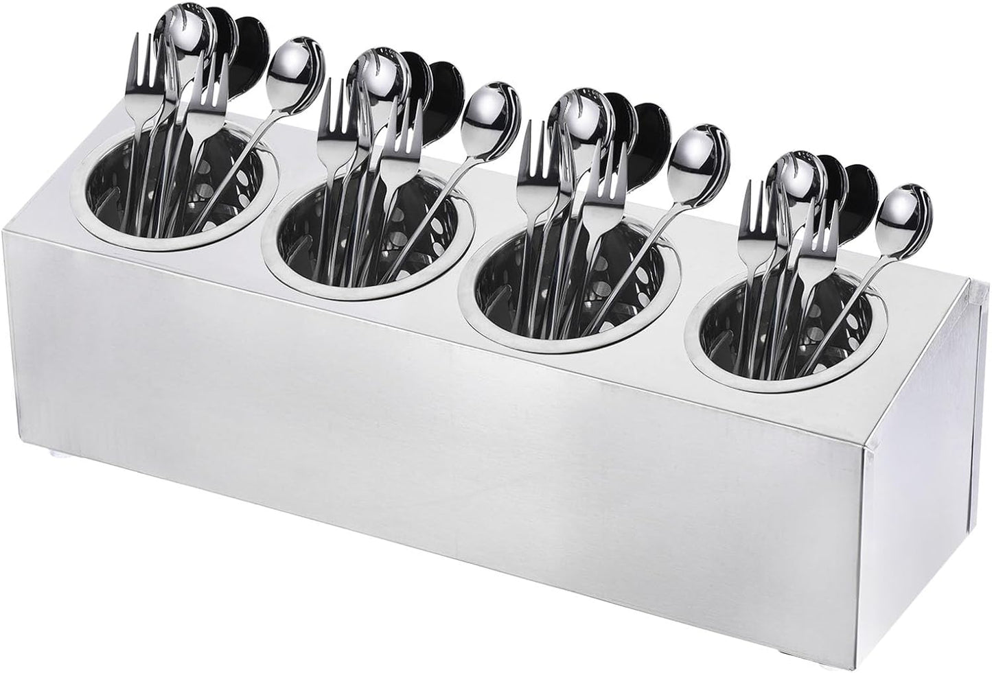 uxcell Commercial Utensil Holder, Stainless Steel Cylinder Flatware Silverware Utensil Holder Caddy Drying Rack Countertop Silverware Organizer (4 Holes)