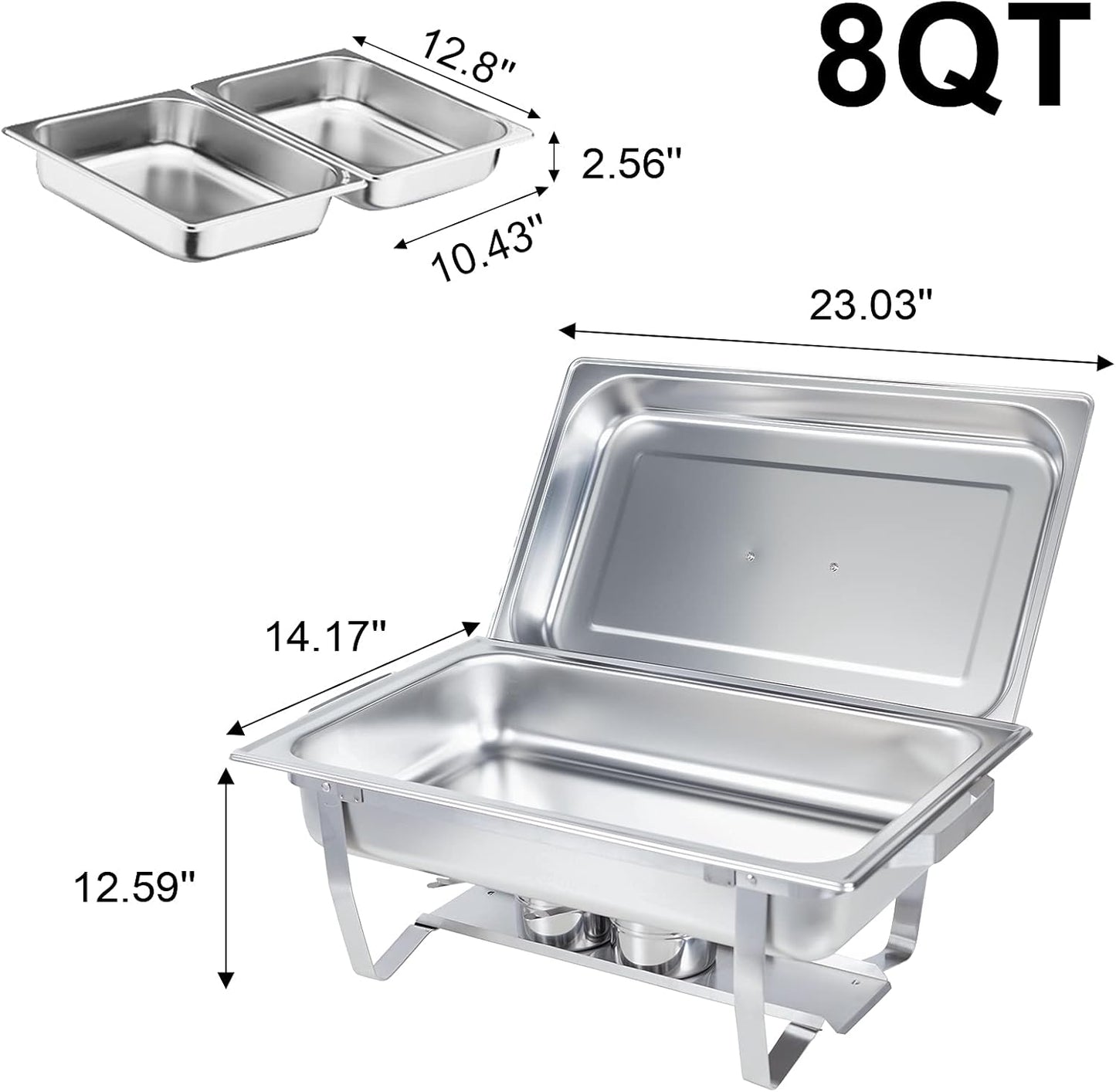 Valgus 2-Pack 8QT Stainless Steel Chafing Dish Buffet Chafer Set with Foldable Frame Water Trays, 2 Full Size, 4 Half Food Pans for Wedding, Parties, Banquet, Catering Events