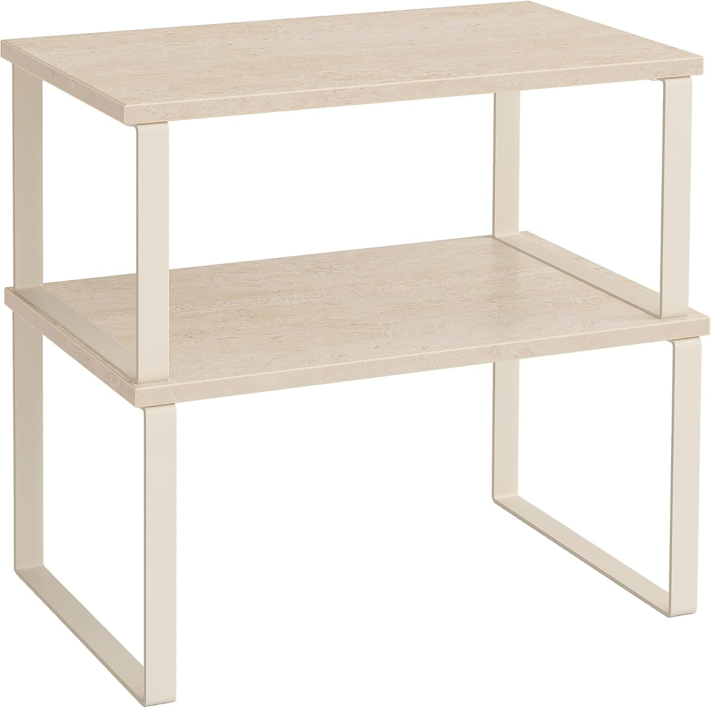 SONGMICS Cabinet Organizer Shelf, Set of 2 Kitchen Counter Shelves, Kitchen Storage, Spice Rack, Stackable, Expandable, Metal and Engineered Wood, Travertine Beige and Cream White UKCS020L01