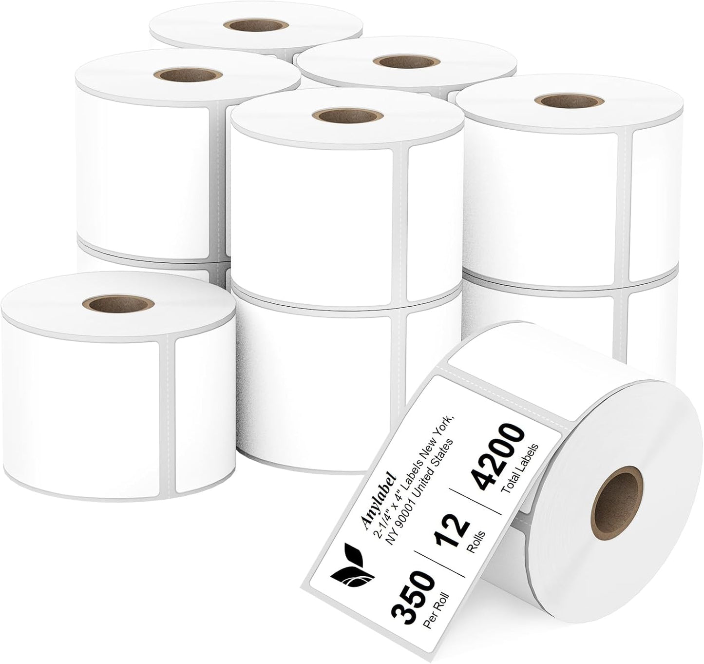 Compatible 2-1/4" x 4" Direct Thermal Labels Replacement for Barcodes Postage Address Shipping Compatible with Rollo & Zebra Desktop Printers Adhesive & Perforated (12 Rolls, 350 Labels/Roll)