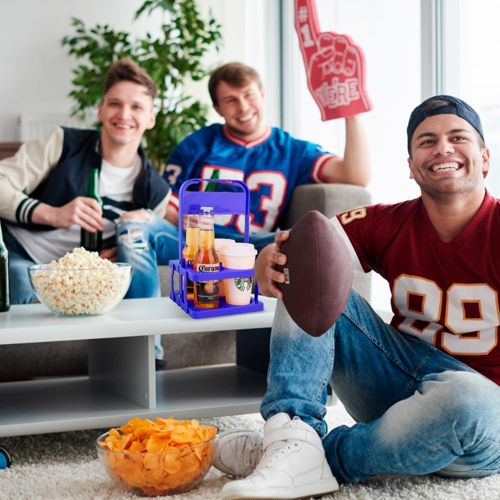 Bodaon 4 Cup Drink Carrier with Handle, Plastic Cup Carriers for Drinks, Drink Holder for Car, GrubHub/Eats Doordash Accessories, Portable Foldable Reusable Mobile, Use for Food Delivery Bag, Purple