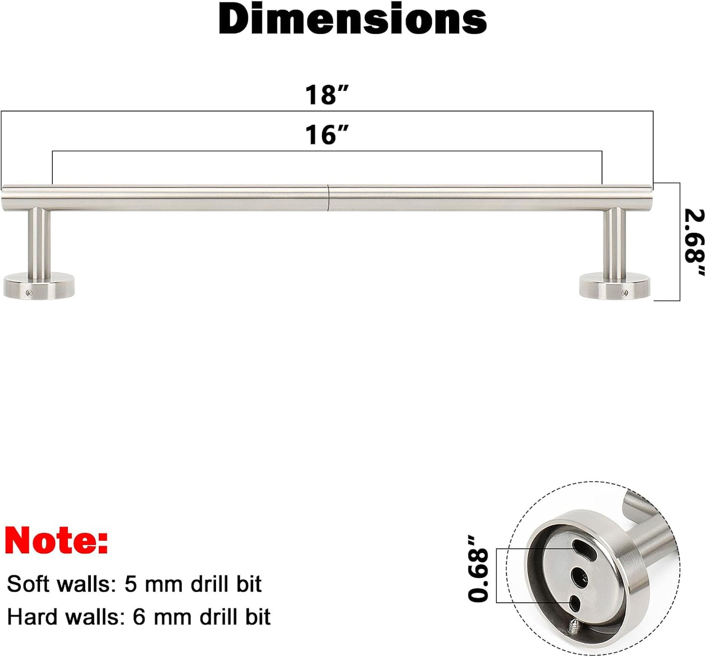 NearMoon Bathroom Towel Bar, Bath Accessories Thicken Stainless Steel Shower Towel Rack for Bathroom, Towel Holder Wall Mounted (1 Pack, Brushed Nickel, 18 Inch)