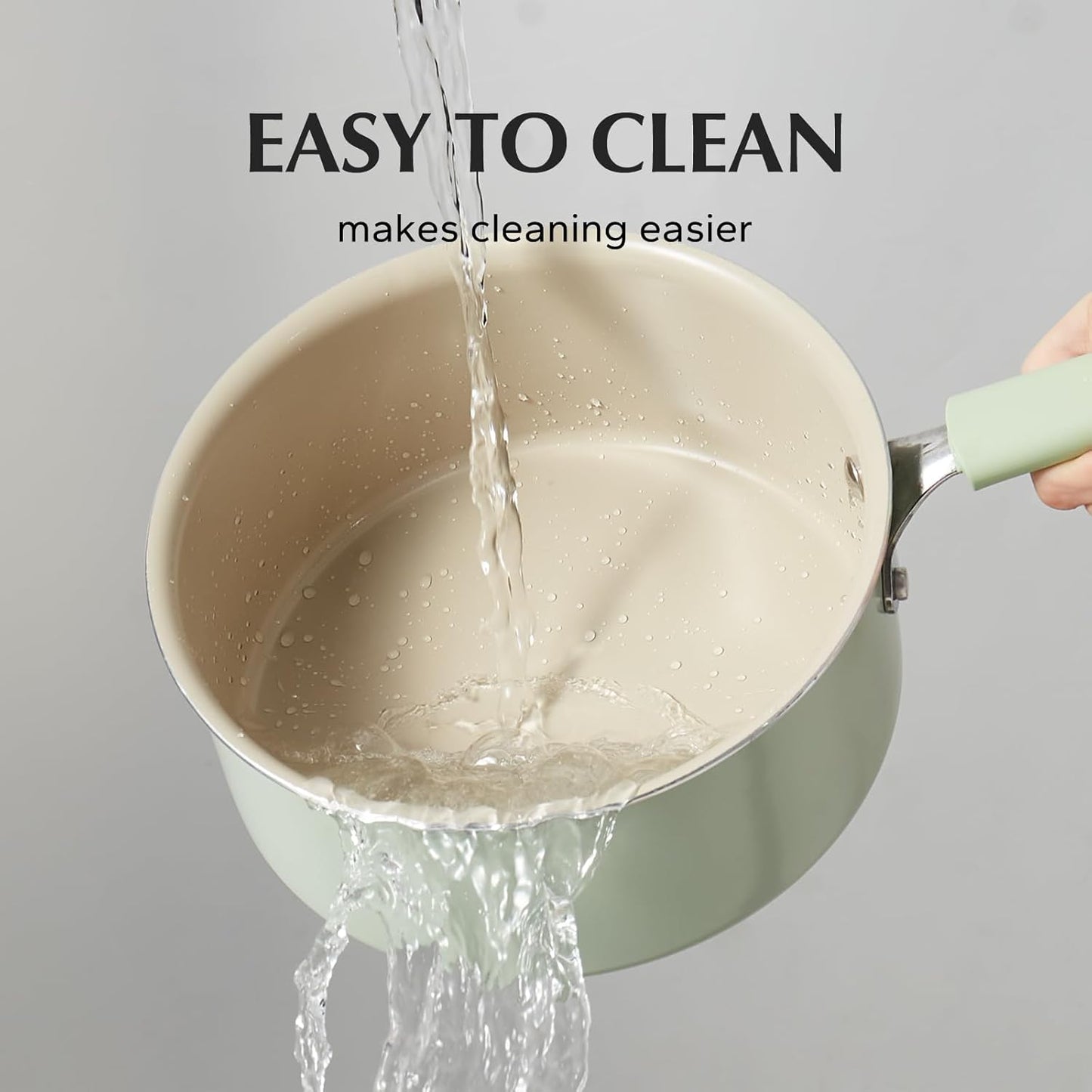 Redchef Ceramic Nonstick Saucepan with Lid, 2.5QT Small Cooking Pot, Non Toxic Sauce Pans for Kitchen, Cool Handle PFAS Free Compatible with All Cooktops, Green